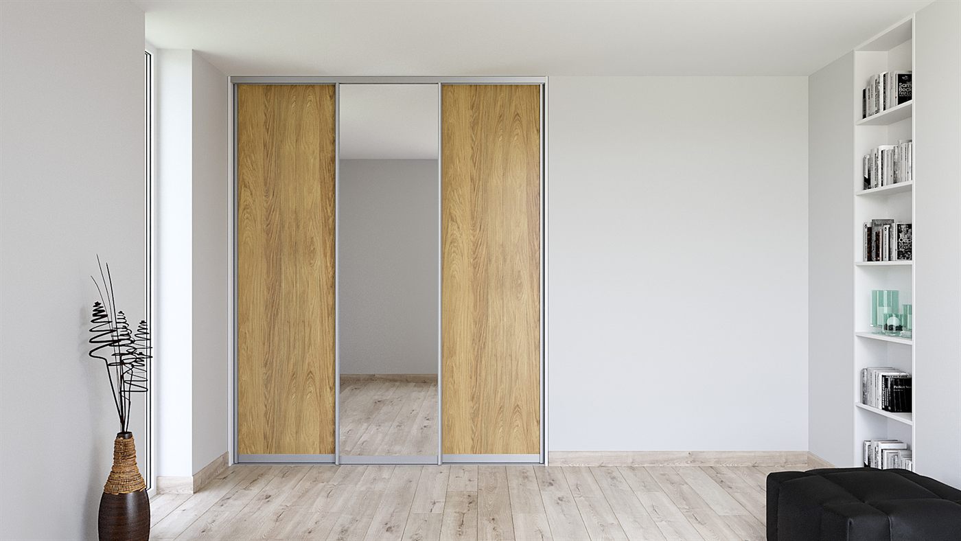 Vstavaná skriňa na mieru, Hickory a číre zrkadlo