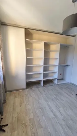 Vstavaná skriňa na mieru s kombinovanou výplňou dverí, biela