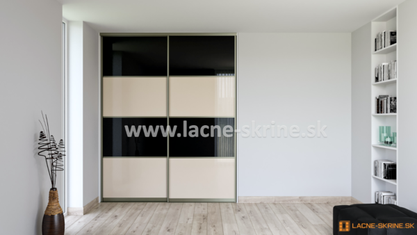 Vstavaná skriňa dvojdverová 4x delené dvere Lacobel čierny, Lacobel Cappuccino