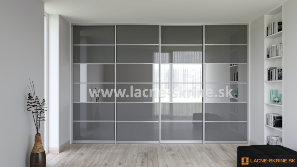 Vstavaná skriňa štvordverová 6x delené dvere Lacobel šedý, zrkadlo grafit