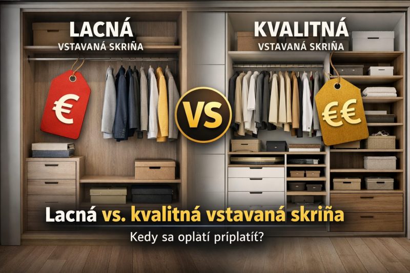 Porovnanie lacnej a kvalitnej vstavanej skrine – rozdiel v materiáloch, vnútornom usporiadaní a spracovaní vstavaných skríň na mieru