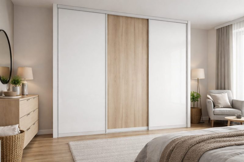 Lacná vstavaná skriňa na mieru s jednoduchým dizajnom v modernom interiéri